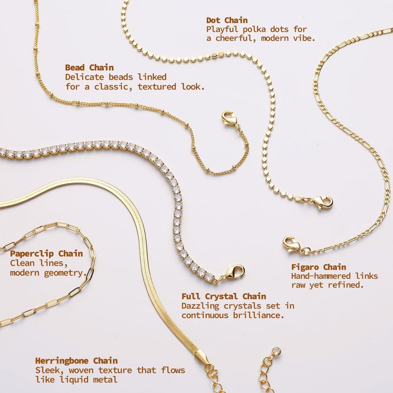 Krfy 5/6Pcs Gold Plated Bracelets for Women Trendy, S925 Plated Silver Bracelet Stack, Non Tarnish Waterproof Bracelets for Women, Paperclip Herringbone Figaro Cuban Twist Chains, Size 6.5''+2'' - Image 1